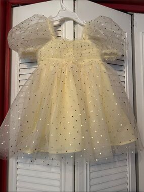 Yellow Polka Dot Tulle Party princess Dress 3T